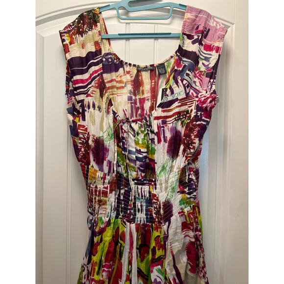 NWT Chelsea & Theodore Women’s Cotton Smocked Voile Midi Dress Size L Multicolor - Picture 2 of 7